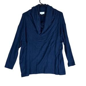 Lou & Grey Womens Sweater Navy Blue Cowl Neck Long Sleeve Soft Stretch XSmall